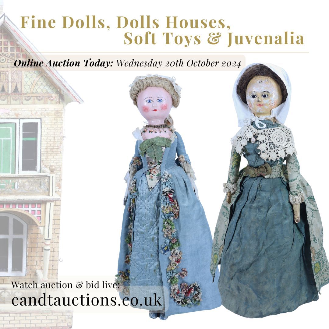 Live Today at 10:30am GMT!

Join us as we showcase 370+ lots of vintage &amp; antique Dolls, Dolls Houses, Soft Toys &amp; Juvenalia ✨ (Lots featured in post - 61 &amp; 62)

Head to our website buff.ly/40DmooJ to register for bidding!

#AntiqueToys #OnlineAuction #AntiqueDolls