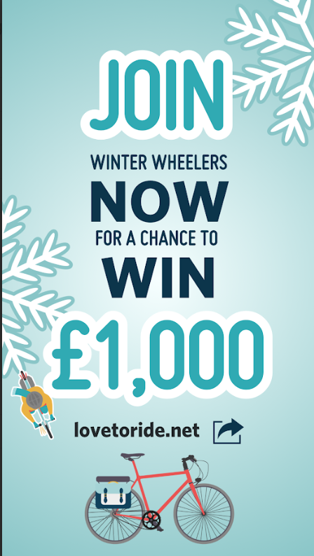 #WinterWheelers is a fun, free, and friendly challenge. Whether you’re getting back on a bike or an avid commuter.

Sign up before 1 December and be in with a chance of winning £1,000 visa gift card.

Register for free at: ow.ly/3uNp50U4TtK

<a href="/LovetoRide_/">Love to Ride</a> #BeWinterWise