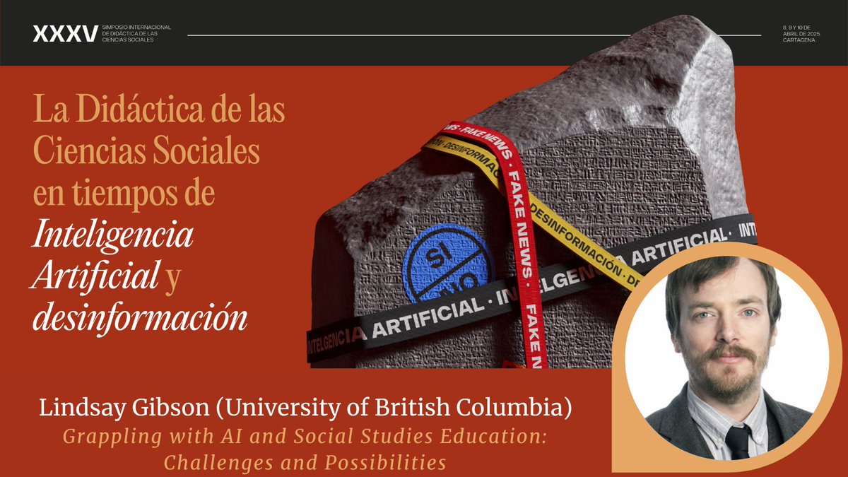 El #35simposioDCS de la <a href="/aupdcs/">AUPDCS</a> en #Cartagena del próximo abril tendrá un cierre de lujo 💎

Nos acompañará Lindsay Gibson de la <a href="/UBC/">University of British Columbia</a> 🇨🇦 y hablará sobre la IA y la enseñanza de las ciencias sociales.

👉Propuestas hasta 24Nov 👈
+info: acortar.link/35simposio