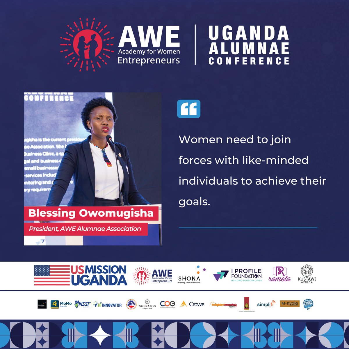 SHONAGroup's tweet image. Blessing Owomugisha, the AWE Alumnae Association President highlights on the importance of women joining forces of like minded individuals to achieve their goals.

With such forces around a woman, she is destined for greater goals in business.

#AWEConferenceUG2024 #AWEInUganda…