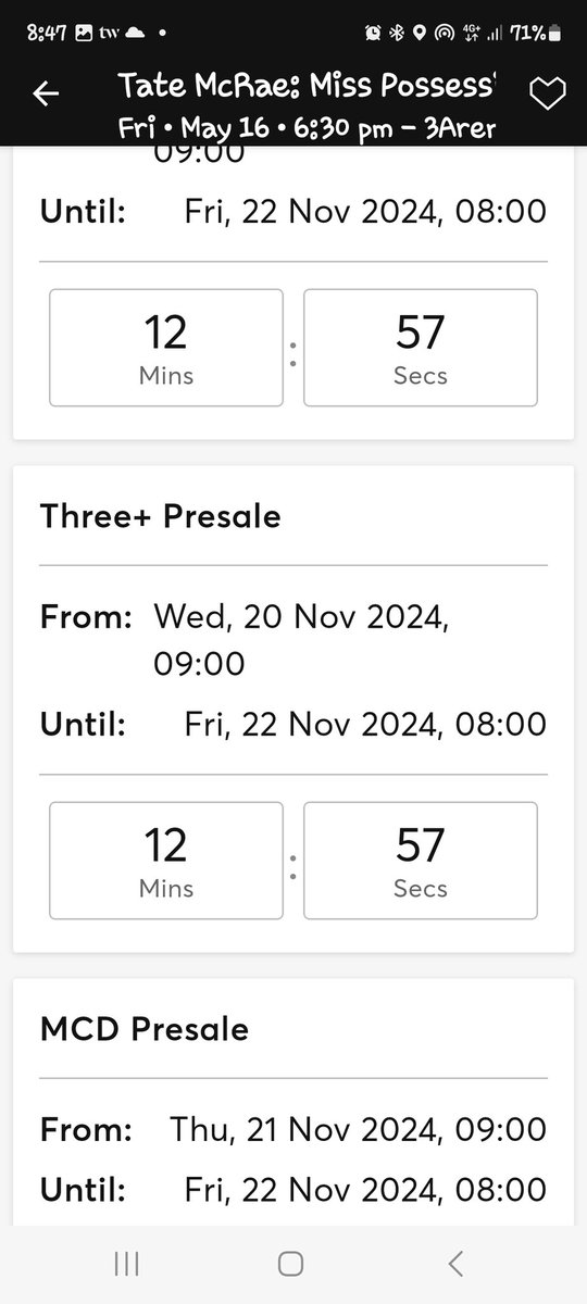 Winipeppa11's tweet photo. @TicketmasterIre @ThreeIreland u said that tate rae tickets will be on presale at 10am where is on now at 9am and I was in the queue and u knock me out! https://t.co/yLhlTThGWg