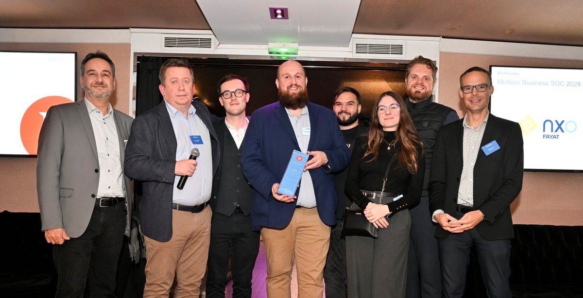 🎉 Fiers de recevoir le prix "Meilleur Business #SOC" de <a href="/Bitdefender/">Bitdefender</a> ! 🙏 Merci à notre partenaire et bravo à nos équipes pour ce succès ! 🚀 #Cybersécurité <a href="/NXOFrance/">NXO France</a>