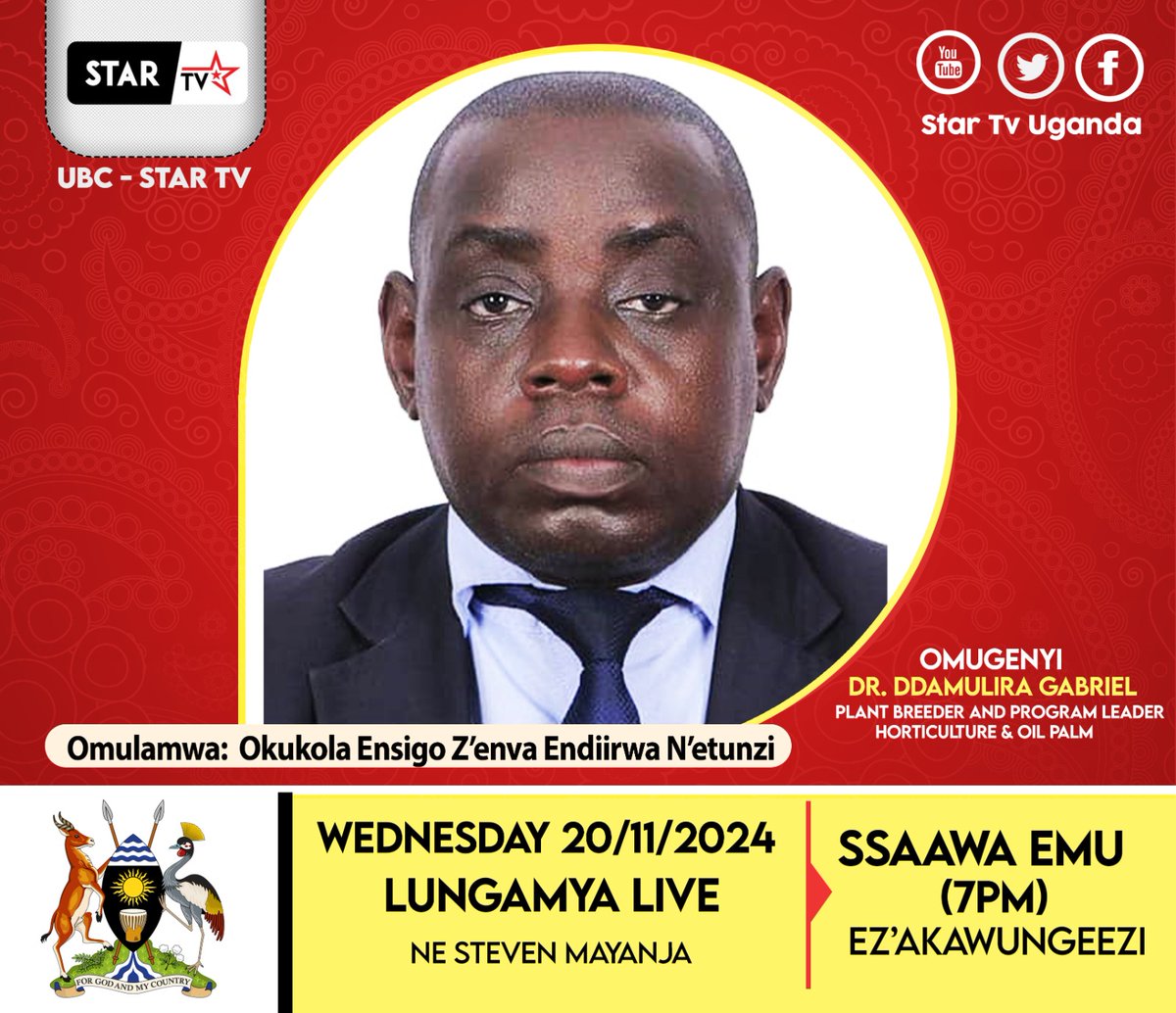 StartvUganda's tweet photo. TOSUBWA!!! Leero mu Pulogulaamu #Lungamya tuli ne Dr. Ddamulira Gabriel ku ssaawa emu ey'akawungeezi...
#StarTvUpdates https://t.co/MMQS432Gvj