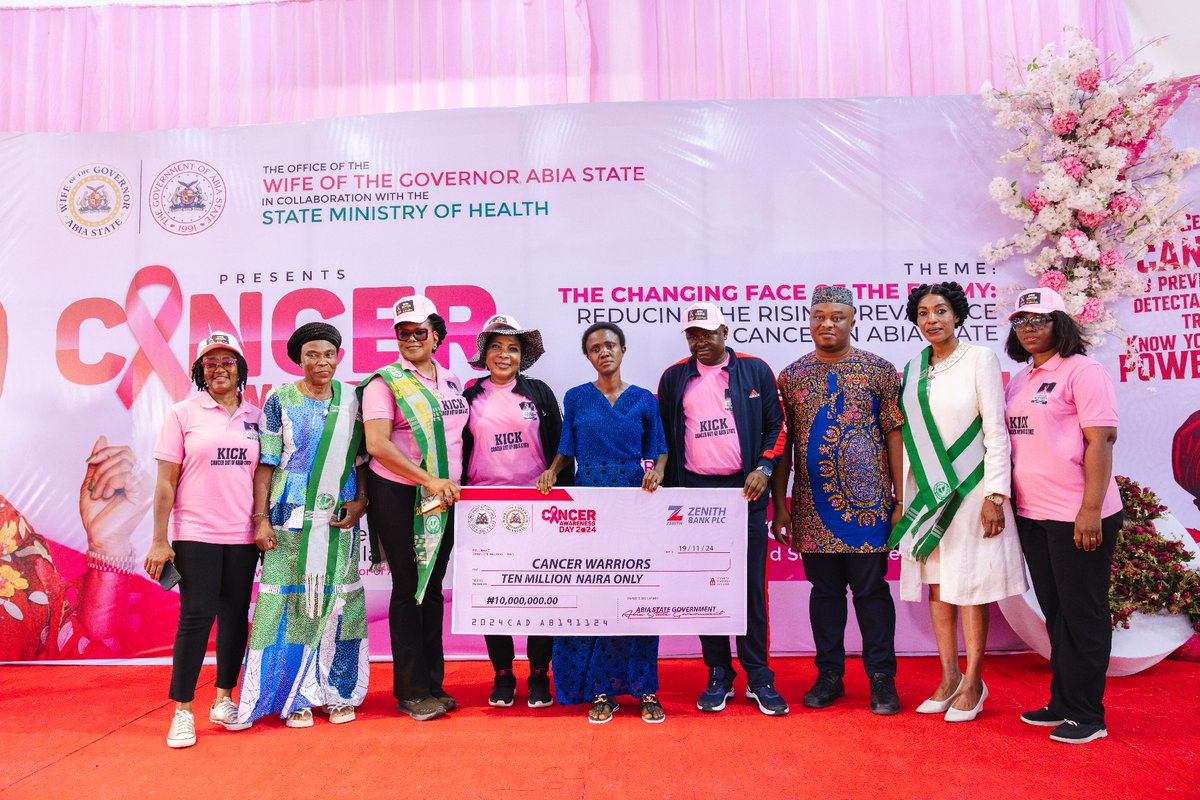 PriscillaOtti's tweet photo. Yesterday, I was the Special Guest of Honor and Keynote Speaker during the occasion of this year's Abia State Cancer Awareness Day at the JAAC Building, Umuahia, our state capital. With the theme 'The Changing Face of the Enemy: Reducing the Rising Prevalence of Cancer in Abia,' the groundbreaking event was organized by my office in collaboration with the Abia State Ministry of Health.

Presenting a keynote address on the topic 'Tackling the Rising Prevalence of Cancer in Abia State: Focus on Cervical and Breast Cancer,' I acknowledged that cancer has become a serious and urgent health challenge globally and across Nigeria. Breast and Cervical Cancer are the 2 most common cancers currently seen among women in Nigeria and both are among the leading causes of cancer-related deaths occurring among women in our nation. 

Our gathering symbolized a call to robust action for every individual, family, and community to unite in the fight against cancer. More than ever, it has become essential that we work together, to create a healthier, cancer-free future for our communities. I flagged off the first phase of a cancer screening Initiative, benefiting about 100 individuals.

I call on everyone—individuals, communities, and stakeholders to commit to spreading awareness, encouraging early detection, and supporting those affected by this disease. Together, we can create an Abia State where fewer families suffer the pain of loosing a loved one to cancer.