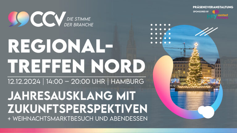 ccvev's tweet image. Jahresausklang der CCV-Regionalgruppe Nord am 12.12. in Hamburg
"Jahresausklang mit Zukunftsperspektiven"
Gastgeber: hey contact heroes
cc-verband.de/termin/jahresa…
Mit Weihnachtsmarktbesuch und Abendessen
#CCVev #CustomerService #Callcenter #Contactcenter