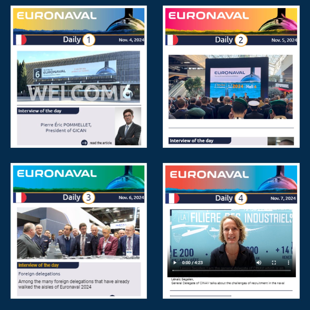 🚢 𝗘𝘂𝗿𝗼𝗻𝗮𝘃𝗮𝗹 𝟮𝟬𝟮𝟰: 𝗥𝗲𝗹𝗶𝘃𝗲 𝘁𝗵𝗲 𝗘𝘃𝗲𝗻𝘁 𝘄𝗶𝘁𝗵 𝘁𝗵𝗲 𝗗𝗮𝗶𝗹𝘆!

Last November 7, the 𝟮𝟵𝘁𝗵 𝗲𝗱𝗶𝘁𝗶𝗼𝗻 of EURONAVAL concluded with a real success.
👉 Immerse yourself in the exhibition with the DAILY: swll.to/DAILY

 #EN24