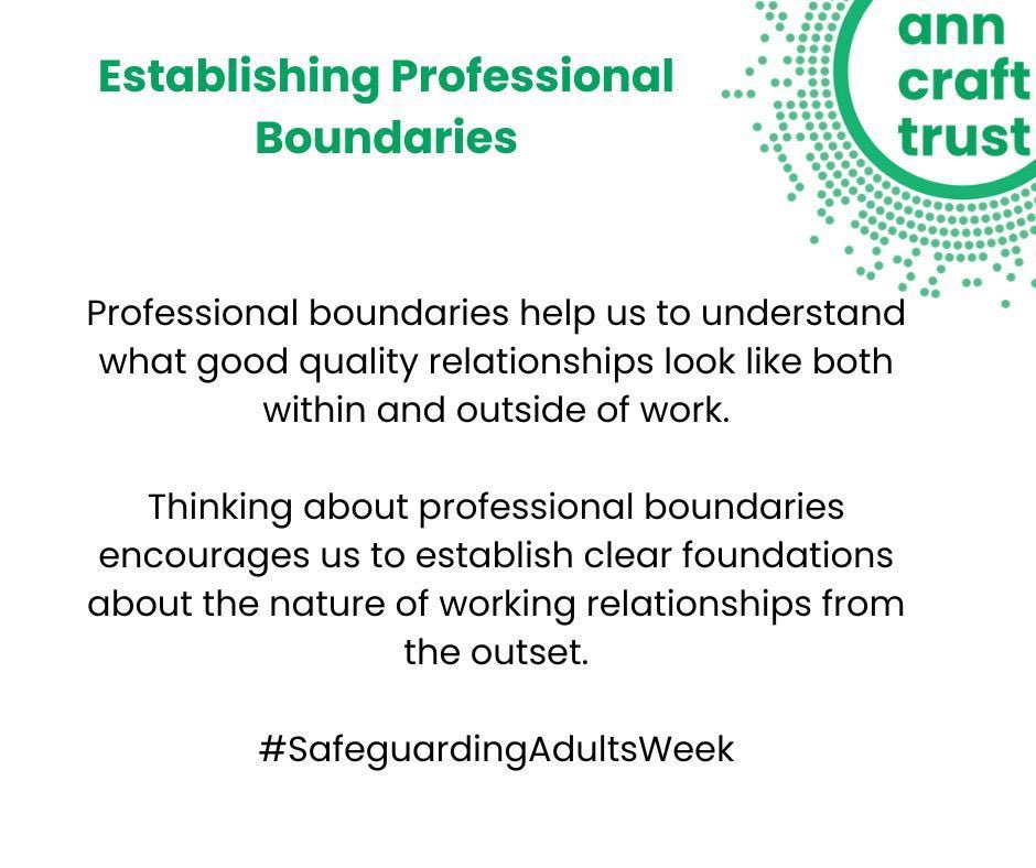 WWLThinkFamilySafeguarding (@wwlsafeguarding) on Twitter photo It’s day three of #SafeguardingAdultsWeek and the focus is on establishing professional boundaries.
Make sure your following <a href="/AnnCraftTrust/">anncrafttrust</a> and <a href="/WiganSAB/">Wigan Safeguarding Adults Board</a> . It’s day three of #SafeguardingAdultsWeek and the focus is on establishing professional boundaries.
Make sure your following <a href="/AnnCraftTrust/">anncrafttrust</a> and <a href="/WiganSAB/">Wigan Safeguarding Adults Board</a> .