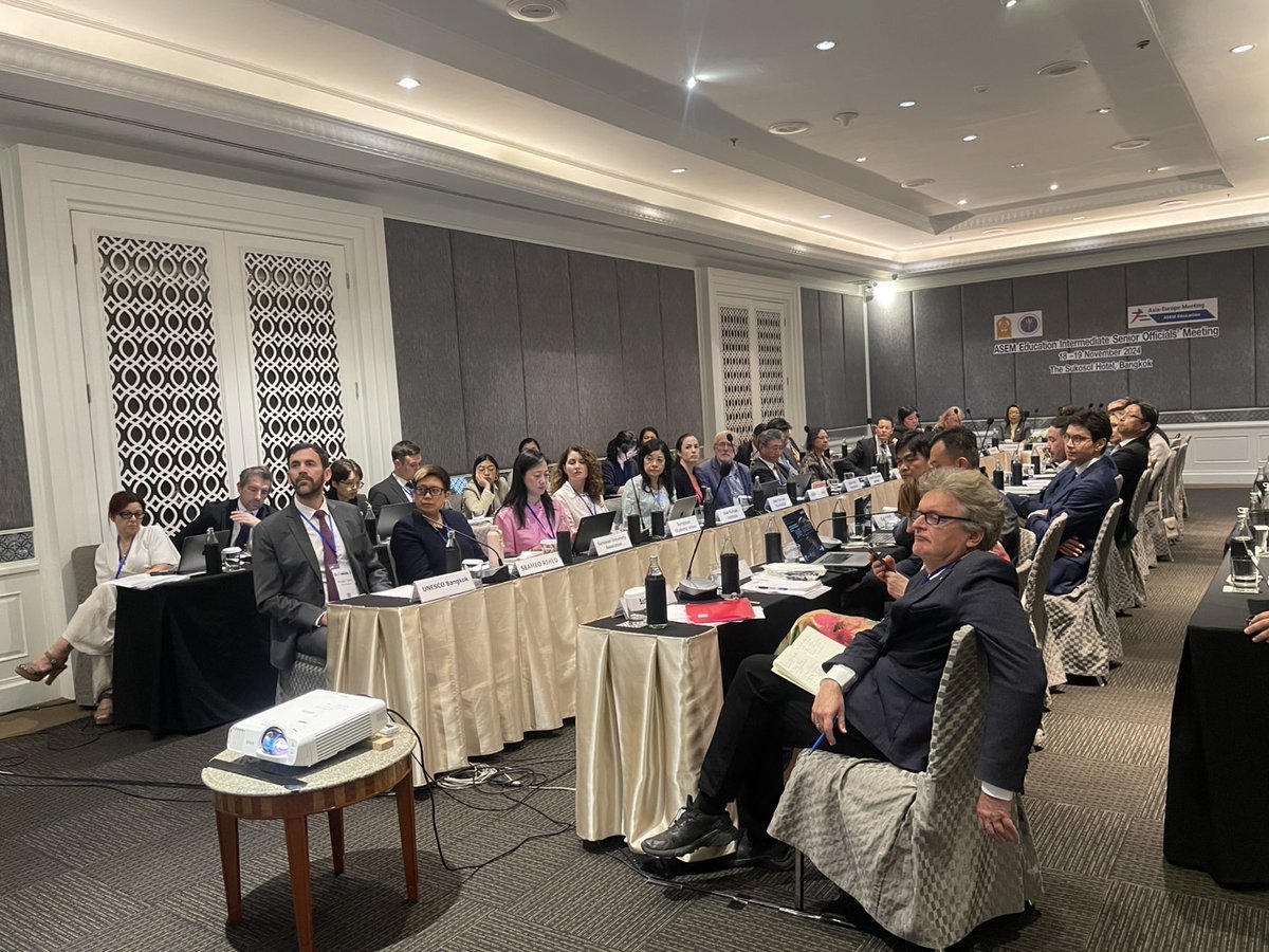 AesAsem's tweet photo. “Navigating the Digital Age: Lifelong Learning and Future Skills for a Hybrid World” was discussed by countries &amp; stakeholders at this week's #ASEMEdu Intermediate Senior Official's Meeting in Bangkok.
🙏Thanks @MHESIThailand and @moe_net for the amazing hospitality and hosting! https://t.co/fWUEe1wiLN