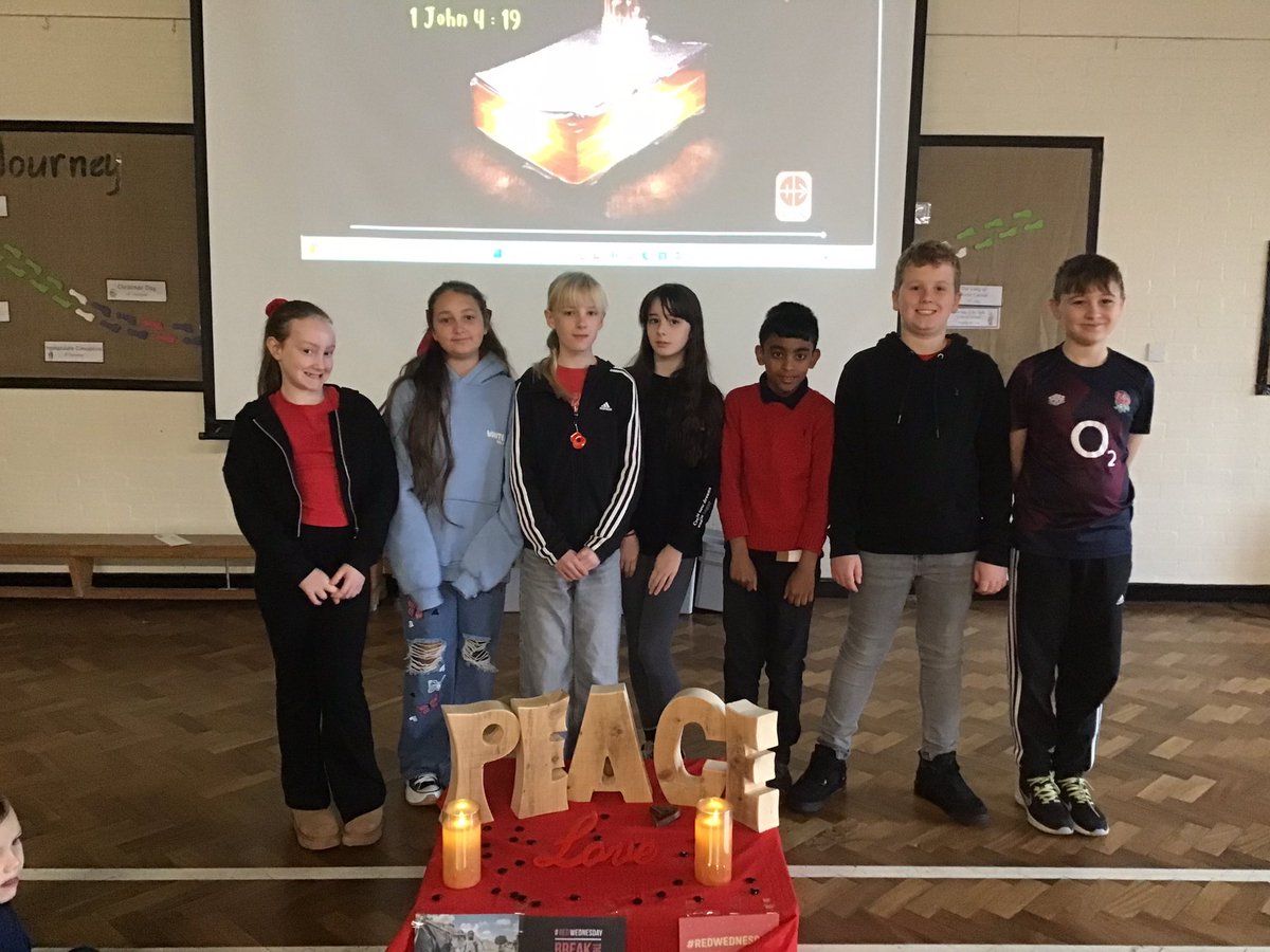 OLMCAshton's tweet photo. We have come together as a school today to support the campaign #RedWednesday. The GIFT Team led a beautiful whole school worship to raise awareness for Christians who are persecuted for following their faith. ❤️ https://t.co/jG7OPBAX0f