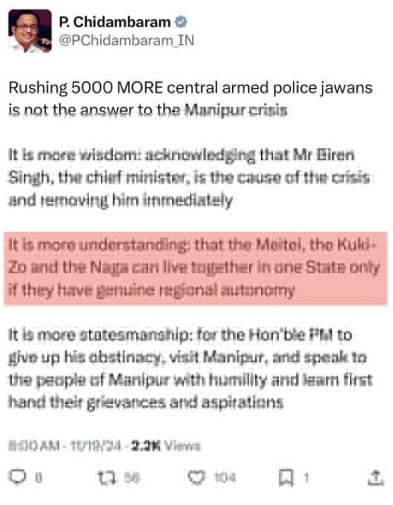VidyaMoirangth2's tweet photo. The #Indiannationalcongress’s proposal to divide Manipur into three autonomous regions has ignited concerns about the potential impact on the state’s #Unity and #Indegenious populations!
@PMOIndia @AmitShah @NBirenSingh https://t.co/qWNv7hS2EM