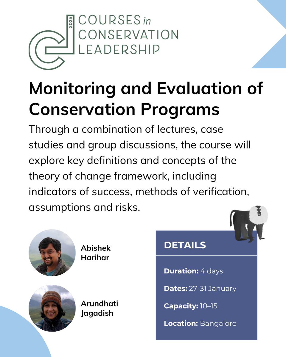 Interested in incorporating monitoring and evaluation frameworks into ongoing and future conservation projects? Improve your skills in developing, implementing and evaluating conservation projects, apply for this course by November 30: ncf-india.org/conservation-l…