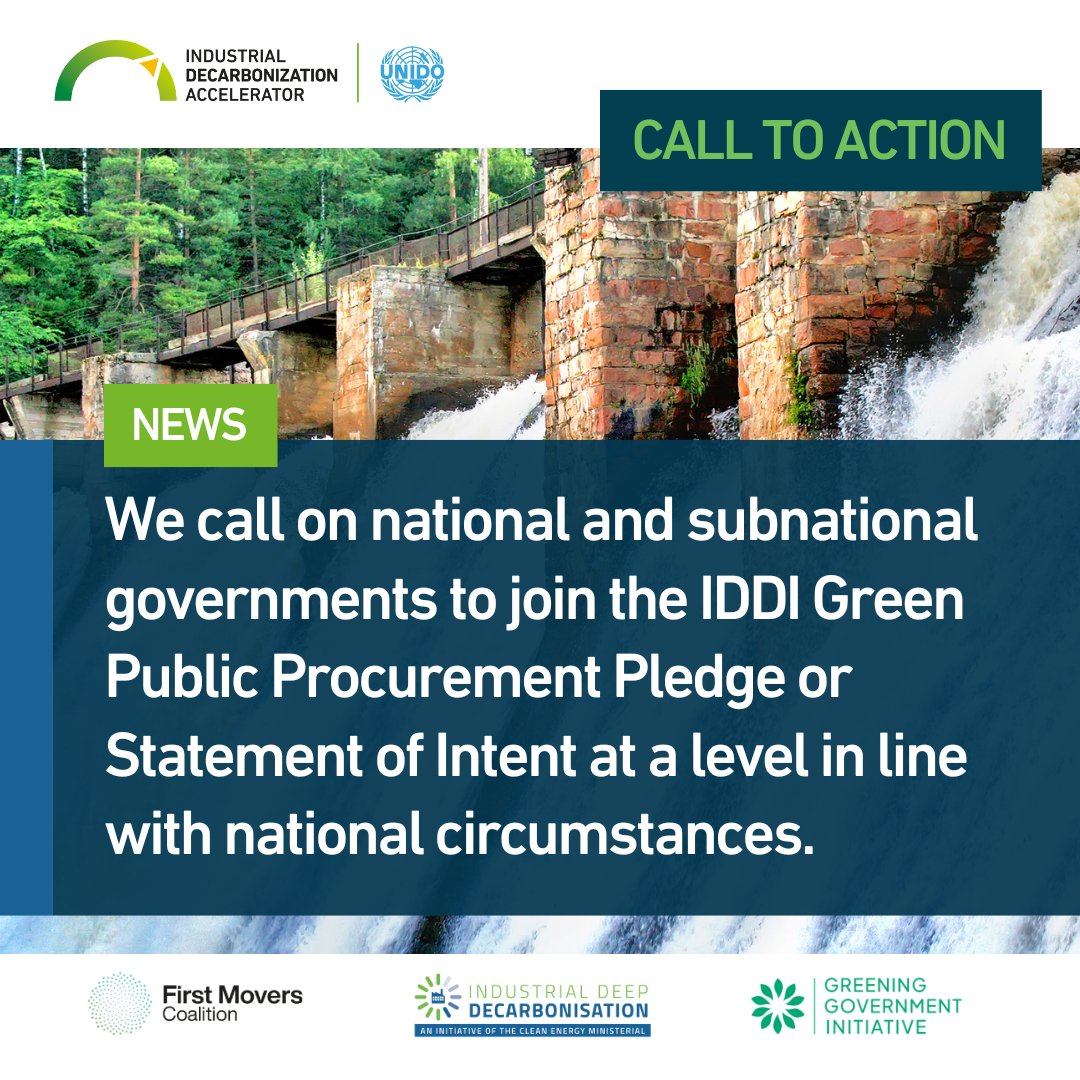 UNIDO's Industrial Decarbonization Accelerator (@eeaccelerator) on Twitter photo 🇨🇦🇩🇪🇱🇹🇬🇧🇺🇸 Countries have come together to call on governments to join the #IDDI Green Public Procurement Pledge or Statement of Intent at a level in line with national circumstances.
🔗 Read the Call to Action here: industrialenergyaccelerator.org/general/first-…
<a href="/UNIDO/">UNIDO</a> <a href="/CEMSecretariat/">Clean Energy Ministerial (CEM)</a> 🇨🇦🇩🇪🇱🇹🇬🇧🇺🇸 Countries have come together to call on governments to join the #IDDI Green Public Procurement Pledge or Statement of Intent at a level in line with national circumstances.
🔗 Read the Call to Action here: industrialenergyaccelerator.org/general/first-…
<a href="/UNIDO/">UNIDO</a> <a href="/CEMSecretariat/">Clean Energy Ministerial (CEM)</a>