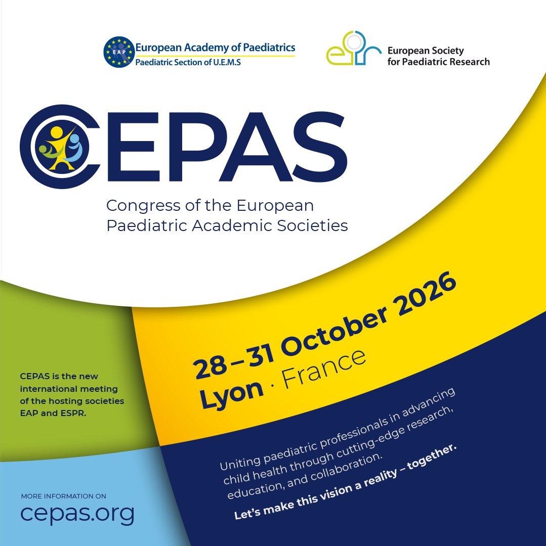 CEPAS (@cepas_official) on Twitter photo Welcome to CEPAS 2026
CEPAS is the brand-new biennial meeting of the European Academy of Paediatrics (<a href="/EAPaediatrics/">European Academy of Paediatrics (EAP)</a>) and the European Society for Paediatric Research (<a href="/ESPR_ESN/">European Society for Paediatric Research (ESPR)</a>).
#CEPAS2026 #paediatric #paediatricresearch #neotwitter #congress #lyon #staytuned Welcome to CEPAS 2026
CEPAS is the brand-new biennial meeting of the European Academy of Paediatrics (<a href="/EAPaediatrics/">European Academy of Paediatrics (EAP)</a>) and the European Society for Paediatric Research (<a href="/ESPR_ESN/">European Society for Paediatric Research (ESPR)</a>).
#CEPAS2026 #paediatric #paediatricresearch #neotwitter #congress #lyon #staytuned