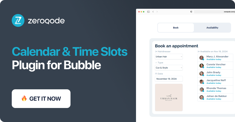 levon377's tweet photo. Try the Calendar Booking &amp; Time Slots Plugin for Bubble!

- Set bookable time slots and manage availability
- Configure the duration of time slots and intervals
- Effortlessly integrate with existing calendars
- Fully customizable for users' timezones

Get the plugin now! 👇