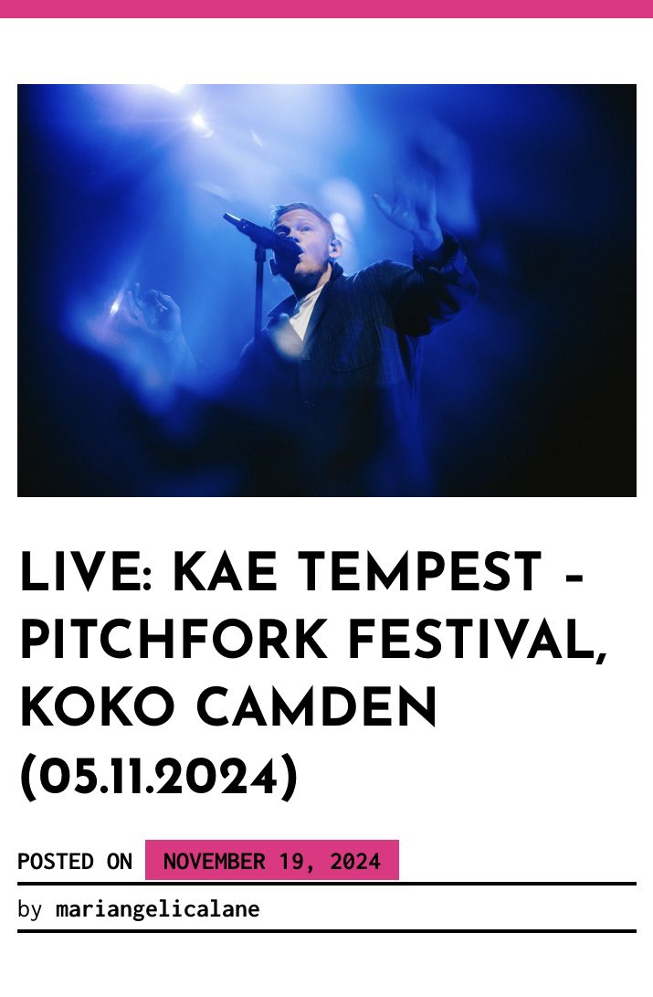 MAngelica (@marimindles) on Twitter photo "This powerful euphoria fizzes throughout ... and the happiness they feel resonates into the crowd, creating a unified queer joy and empowering sense of hope."
I tried to put into words how special & joyous it was to see <a href="/kaetempest/">kae tempest</a> at <a href="/KOKOLondon/">KOKO Culture</a> 💜🏳️⚧️
getinherears.com/2024/11/19/liv… "This powerful euphoria fizzes throughout ... and the happiness they feel resonates into the crowd, creating a unified queer joy and empowering sense of hope."
I tried to put into words how special & joyous it was to see <a href="/kaetempest/">kae tempest</a> at <a href="/KOKOLondon/">KOKO Culture</a> 💜🏳️⚧️
getinherears.com/2024/11/19/liv…