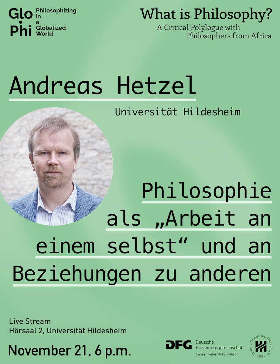 Next lecture in our series, this time in German:

Andreas Hetzel (Universität Hildesheim)
Philosophie als „Arbeit an einem selbst“ und an Beziehungen zu anderen
Philosophy as “working on oneself” and on relationships with others

Live Stream: youtube.com/watch?v=KqNjyS…