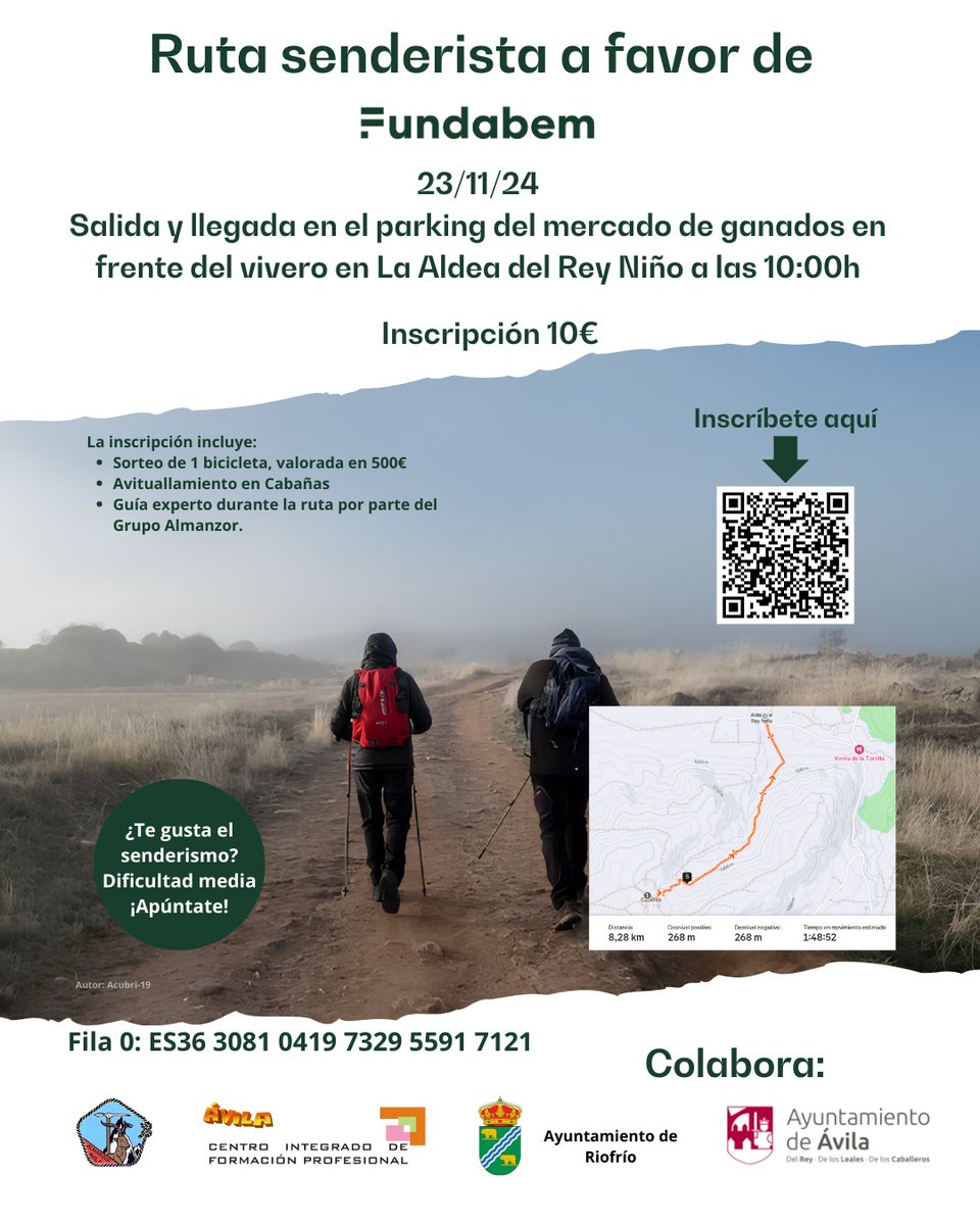 CDAM_Almanzor's tweet photo. @CDAM_Almanzor junto a @cifpavila en Actividad Solidaria a beneficio de #Fundabem el próximo sábado 23
Inscripciones:
https://t.co/NqtZ5wsvSA
Incluye apoyo de guías, sorteo de bici y avituallamiento en Cabañas ¿Te la vas a perder?
¡¡Anímate y colabora!! https://t.co/AaJRt49JZb