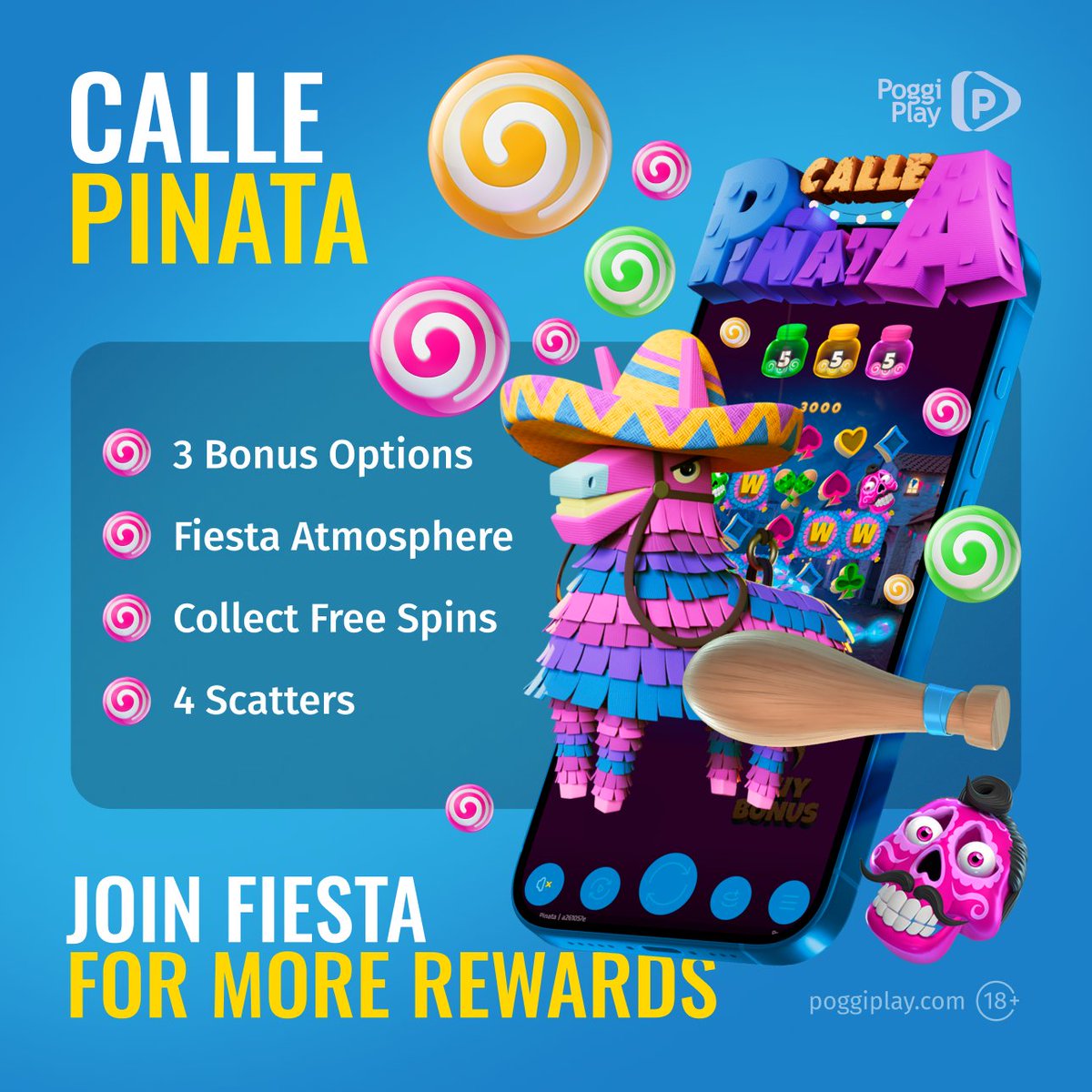 PoggiPlay's tweet photo. 🎉 Fiesta Time with Calle Piñata 🪅
Candy, skulls, and Piñata – what more do you need for the unforgettable party? Bring the spirits alive and spin for sweet rewards 🍭

https://t.co/YRNSa05Hzc 

#poggiplay #game #release #newgame #igaming #pinata #fiesta #holiday #festival #slot https://t.co/6ZEuzWOQfP