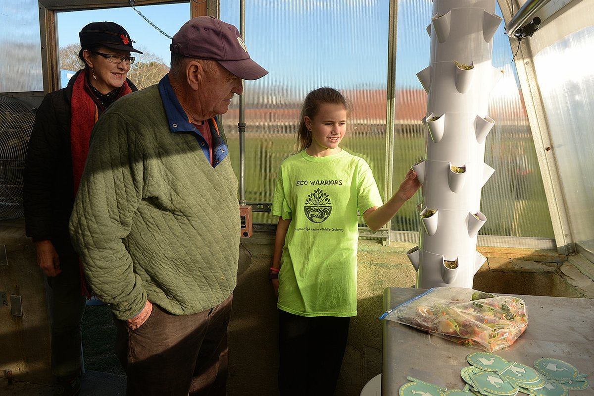 Lyme-Old Lyme Middle School celebrates its repaired greenhouse. Go to theday.com/local-news/202… for the story and more photos. <a href="/thedayct/">The Day</a>