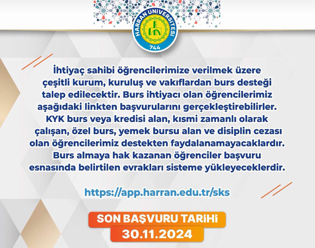 #HarranÜniversitesi 

İlgili link👇👇👇
app.harran.edu.tr/sks