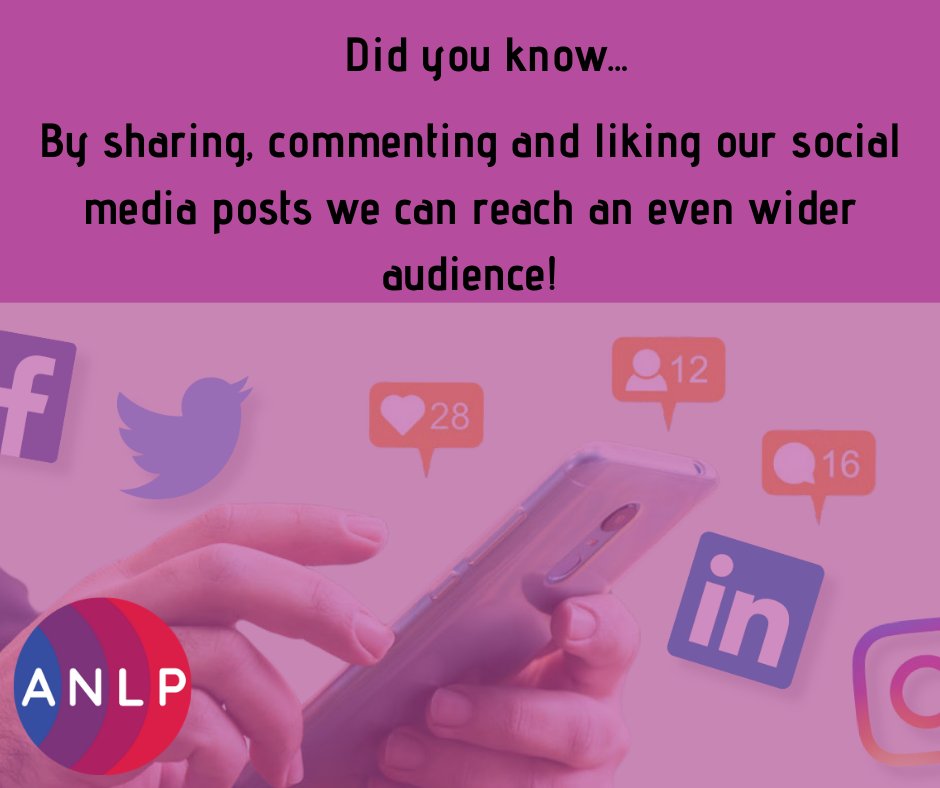 Social media is an amazing platform providing an opportunity to connect on a huge scale!

So if you see something you like on our platforms hit the share button, comment and connect with the wider NLP community!

anlp.org/knowledge-base…

#nlp #anlp #community #connection