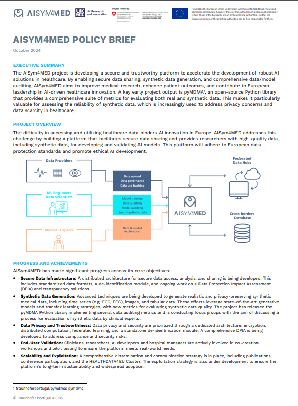 🚀 The AISym4MED project is pushing the boundaries of #AI in #healthcare! We’re thrilled to announce that the #PolicyBrief is now live on our website!

🔗AISYM4MED Policy Brief - AISYM4MED

#pyMDMAPythonlibrary #dataprivacy #AIdriven #healthcareinnovation #Europe.