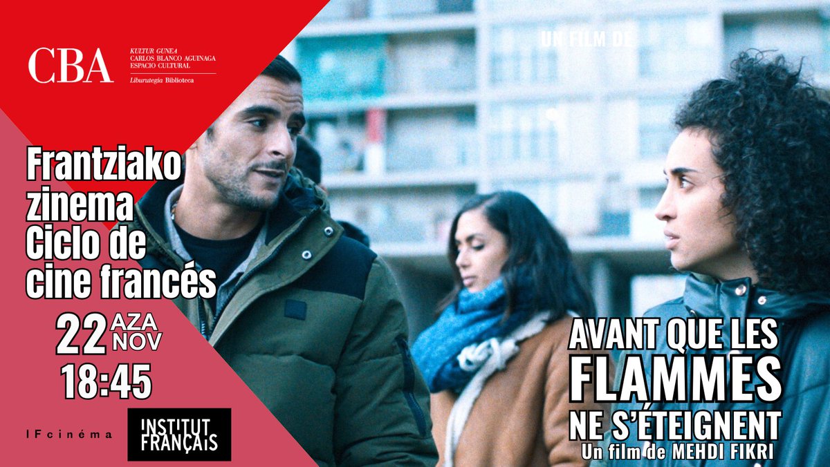 ¡Apunta en la #agenda ! Este viernes tienes una cita con el #cinefrancés.  ¡Te esperamos!  
📅viernes, 22 de noviembre
🕡18:45  
🎬 Avant que les flammes ne s'éteignent 🔥 · Mehdi Fikri · 2023
💬VOSE
En colaboración con <a href="/If_Bilbao/">Institut français de Bilbao</a> 
Invitaciones: 📞943505421