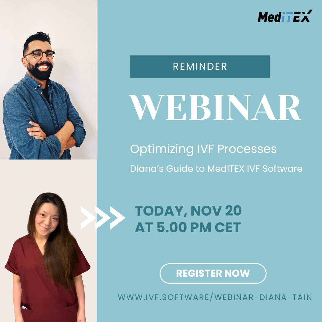 meditex_de's tweet image. It&apos;s almost time!  😱 Our free webinar with the brilliant #Embryologist Diana Tain kicks off in just a few hours! 🌟There’s still time to register: ivf.software/webinar-diana-…

See you there for this game-changing session! 👋
#IVFSoftware #Embryology #IVFPractice #MedITEX #IVF #HIS