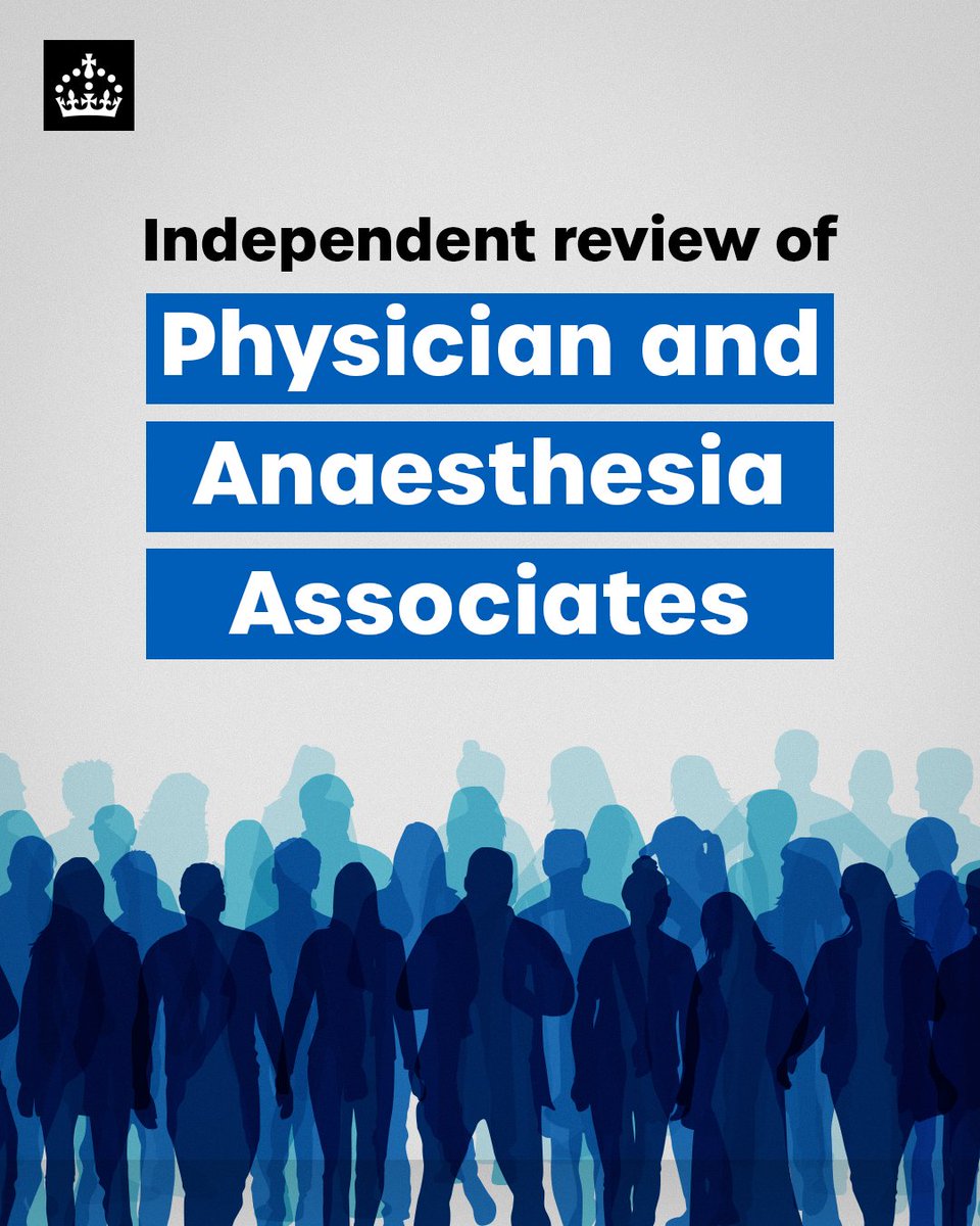 DHSCgovuk's tweet photo. We've launched an independent review of the Physician and Anaesthesia Associate professions.

Led by Professor Gillian Leng, it will look into:

➡️ the safety of these roles
➡️ how they support wider health teams
➡️ their place in patient care

More: https://t.co/adJTiKcZWj https://t.co/nwOHVh3Mhv