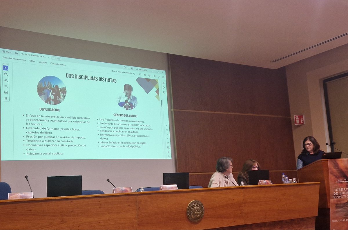 Lola Brito y Mª Ángeles Martín presentan el trabajo en idUS en dos disciplinas tan diferentes como Comunicación y CC. de la Salud #XVIJBP <a href="/Biblioteca_US/">Biblioteca US</a>