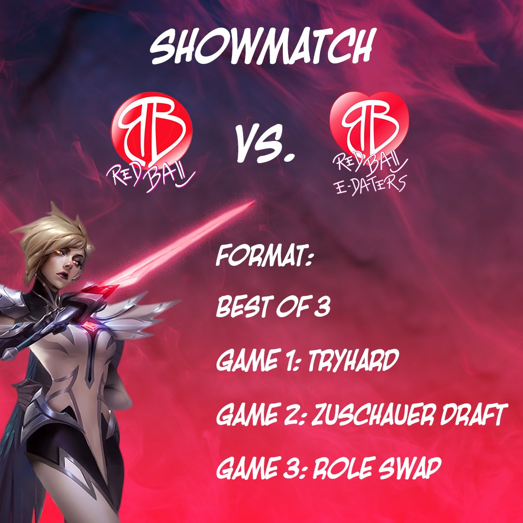 SHOWMATCH: FREITAG, 20 UHR🔥🔴 Da der Split für beide Teams vorbei ist, möchten wir das Jahr mit einem Best of 3 Showmatch abschließen. Besonderheit: Jedes Game hat ein anderes Format. Im zweiten Game, dürft ihr Ultras sogar den Draft bestimmen (mehr Infos im nächsten Post)🔴❤️