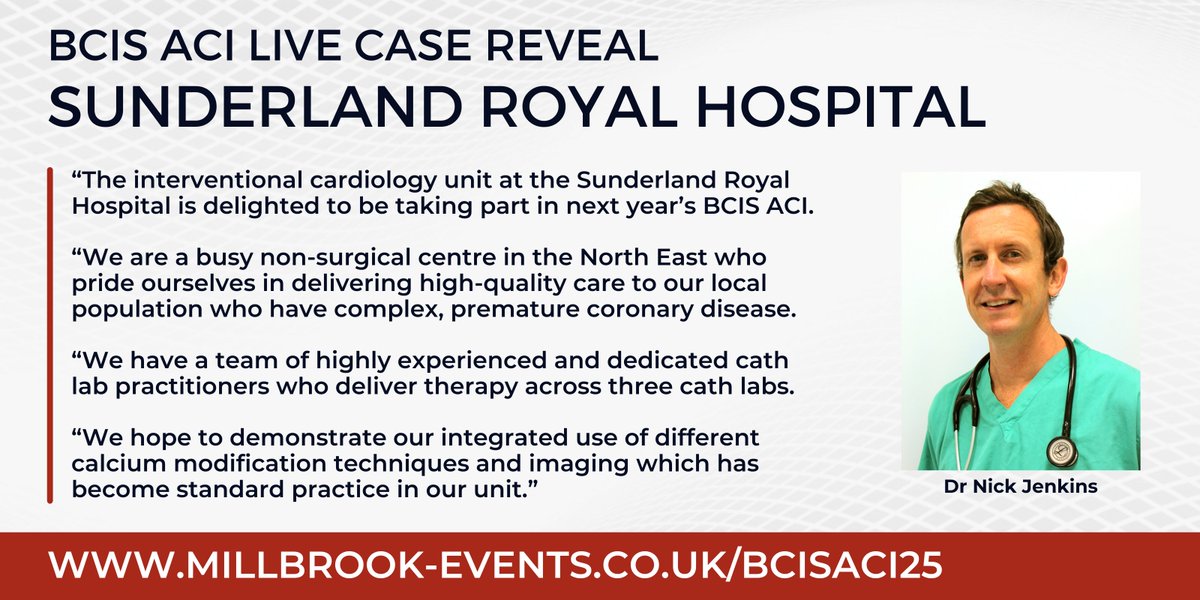 BCIS ACI 2025 Live Case Reveal: Sunderland Royal Hospital🏥

We’re delighted to announce that the first live case centre for BCIS ACI will be Sunderland Royal Hospital!

We caught up with Dr Nick Jenkins to learn more about the centre. He shared:

"The interventional cardiology