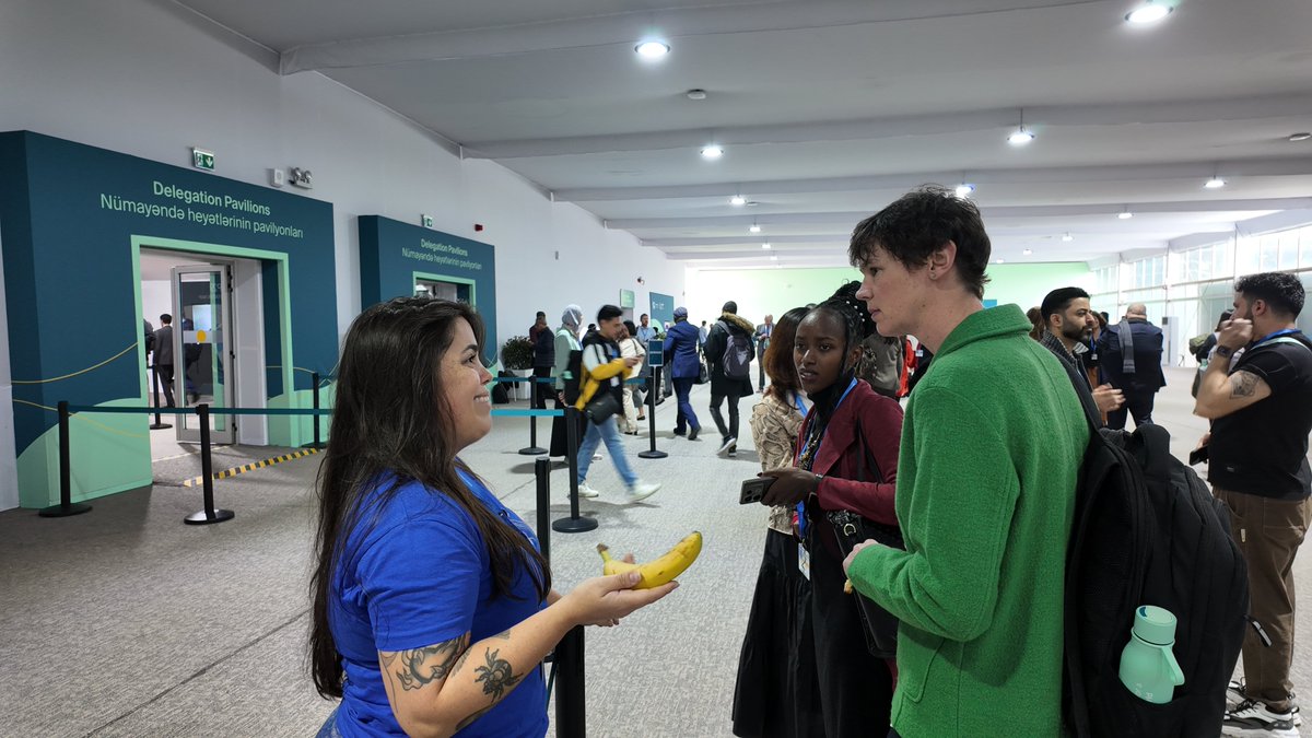 Nuclear4Climate's tweet photo. 👋 Meet the faces of #Nuclear4Climate at #COP29!
Our volunteers are connecting with delegates, sharing how #nuclear benefits our lives—and using 🍌 bananas to explain radiation!
⬇️ How? ⬇️
#NetZeroNeedsNuclear #ClimateAction #TogetherIsBetter https://t.co/EUjULT9gOJ