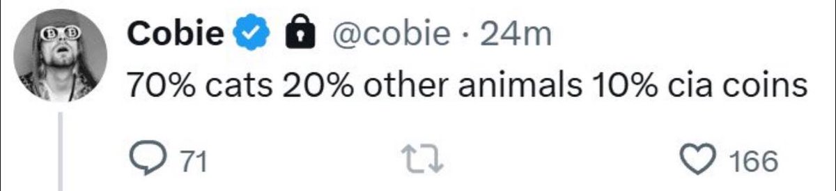 Being early is important but having conviction is more important ... 

after I jeet cobie makes the comment 🫤
10% cia coin

now I'll ride it to zero on any coins