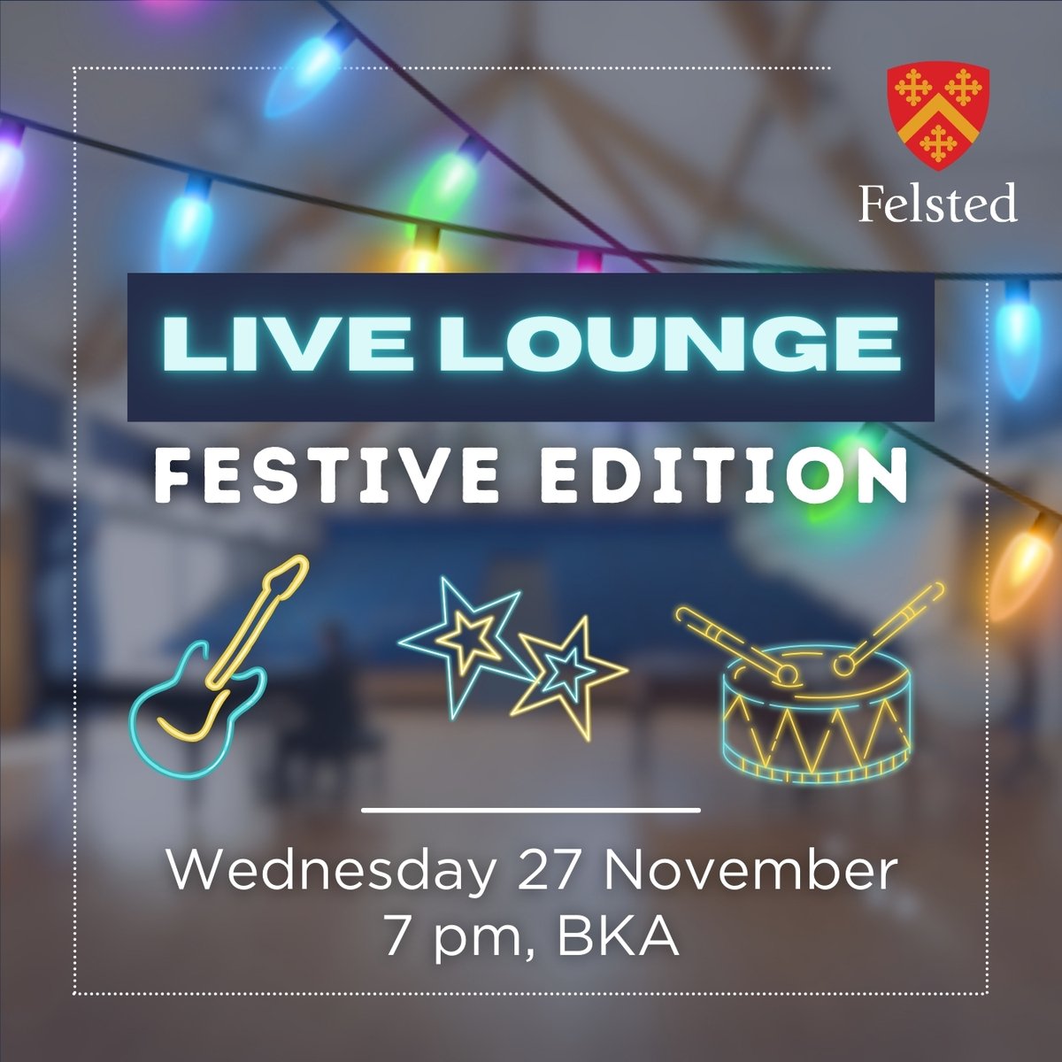 felstedmusic's tweet photo. We are looking forward to our @FelstedSchool 'Live Lounge: Festive Edition' taking place next Wednesday at 7pm in the BKA. All are welcome. ππ
π
#felstedfun #livelounge #festivemusic #christmas #itsbeginningtolooklikechristmas https://t.co/FDSgrQ7EZg