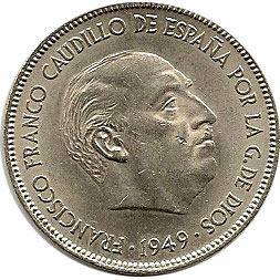 Quizá haya jóvenes que no sepan que Franco ordenó acuñar monedas con su efigie y el lema "Caudillo de España por la gracia de Dios". Todo un cabrón ególatra con delirios de grandeza.