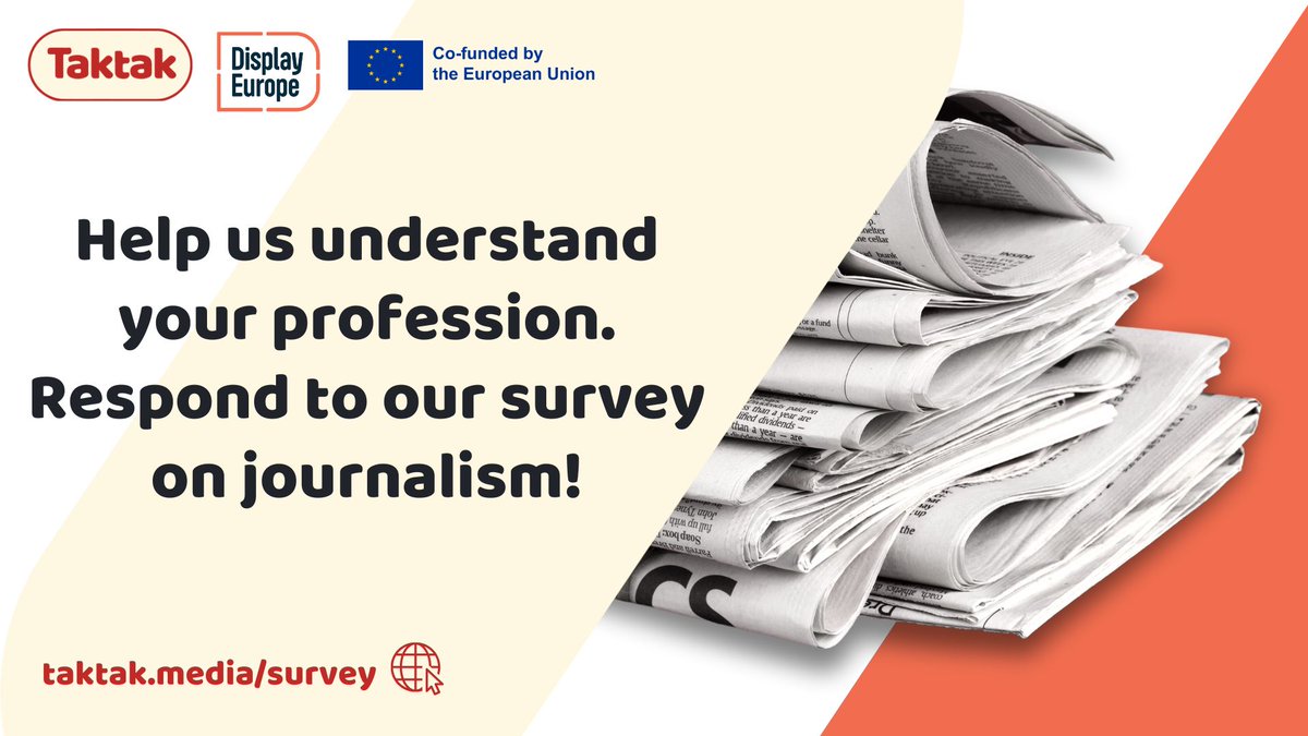 📢 Journalists, we value your input! We want to learn what working life is like for journalists in Europe and understand your challenges 

Respond to our survey, published with @Displayeurope 
⬇️
taktak.media/survey/

It only takes about 5 minutes ✅
<a href="/lb_ua/">LB.ua</a>