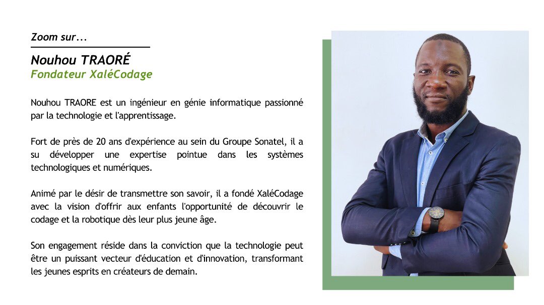 xalecodage's tweet photo. Semaine Mondiale de l’Entrepreneuriat : Lumière sur le Fondateur de XaléCodage 👨🏾💻
À l’occasion de cette semaine dédiée à l’entrepreneuriat, nous mettons à l’honneur M. Nouhou TRAORÉ, visionnaire derrière XaléCodage. https://t.co/hckQpoYaqV