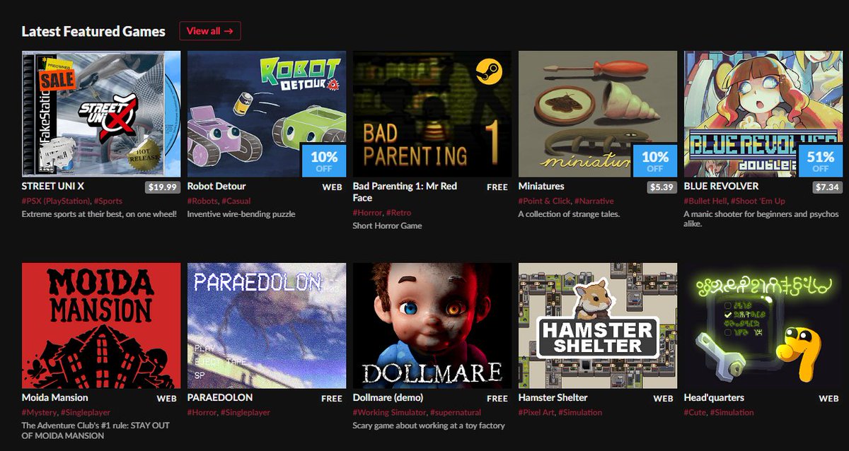 Thrilled to see Miniatures being highlighted on <a href="/itchio/">itch.io</a> ! 💛🙏