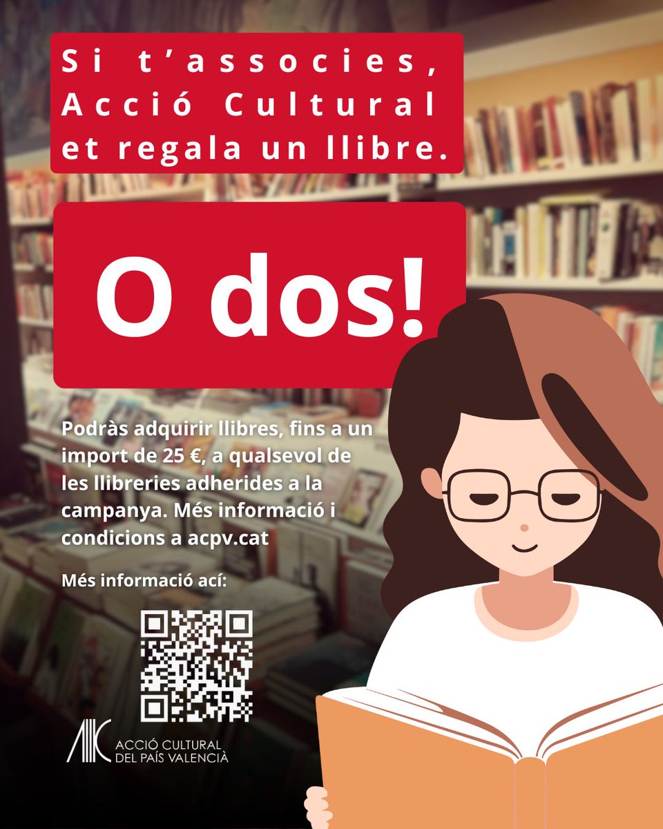 📖Totes les persones que es facen sòcies d’ACPV tindran l’oportunitat d’adquirir llibres fins a un import de 25 € a qualsevol de les llibreries adherides a la campanya.

Consulta ací el llistat de llibreries: acpv.cat/2024/07/23/si-…

#Diadeleslletresvalencianes
