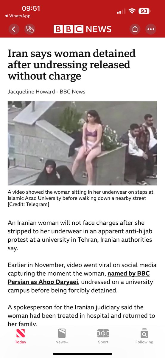 omid9's tweet photo. So she’s been released. The key words here are “Iran says”. Normally they would kill her and be done with it, as they’ve done with countless protesters. But after the international uproar she’s now free. Once again regime in Iran pretending to the world they are the good guys. Watch out  for the new IRGC Lingerie range out just in time for Christmas🎄#AhooDaryaei 
Article link here ⬇️
https://t.co/VVmJQiSLfW