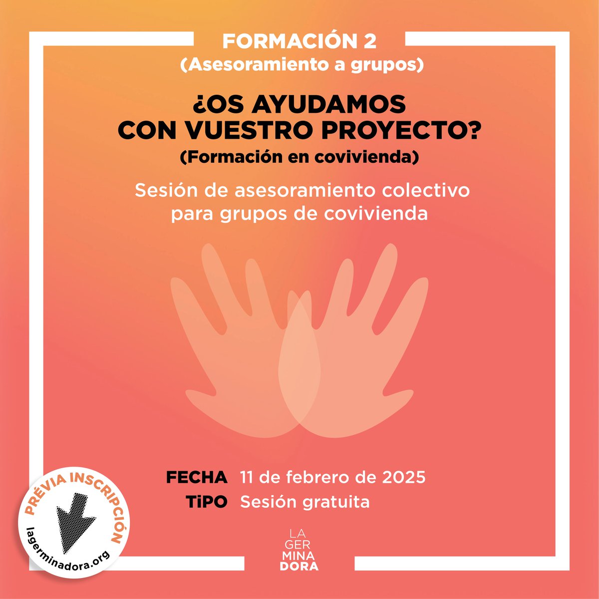👋 ¿Quieres impulsar una #covivienda? En la #EscuelaGerminadora ya puedes inscribirte a tres sesiones gratuitas:

1⃣10/12: '¿Cuánto nos va a costar?'
2⃣29/01: 'Us ajudem amb el vostre projecte?' (en catalán) 
3⃣ 11/02: '¿Os ayudamos con vuestro proyecto?'

lagerminadora.org/es/comunidad-d…