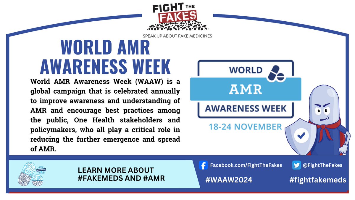 Fight the Fakes Alliance (@fightthefakes) on Twitter photo Did you know more than 12% of antibiotics circulating in low and middle-income countries are #SF medicines?
Join #FightTheFakes to #BeatAMR and #FakeMeds today!
#WAAW2024 #AMRWeek Did you know more than 12% of antibiotics circulating in low and middle-income countries are #SF medicines?
Join #FightTheFakes to #BeatAMR and #FakeMeds today!
#WAAW2024 #AMRWeek
