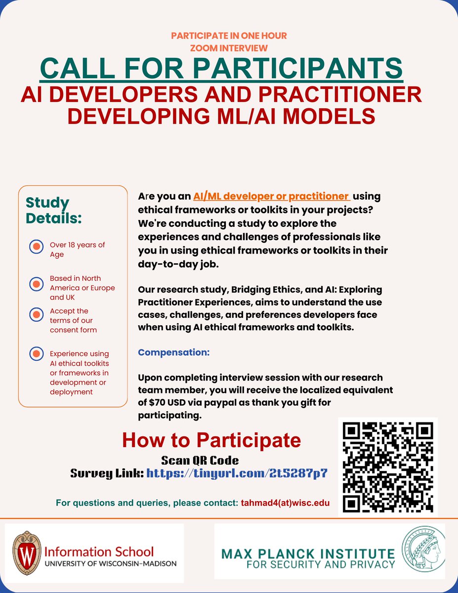 Hi all! We are conducting a study looking at how software developers use ethical frameworks in their day-to-day jobs. See attached flyer for details. Please spread the word and/or consider participating if eligible!