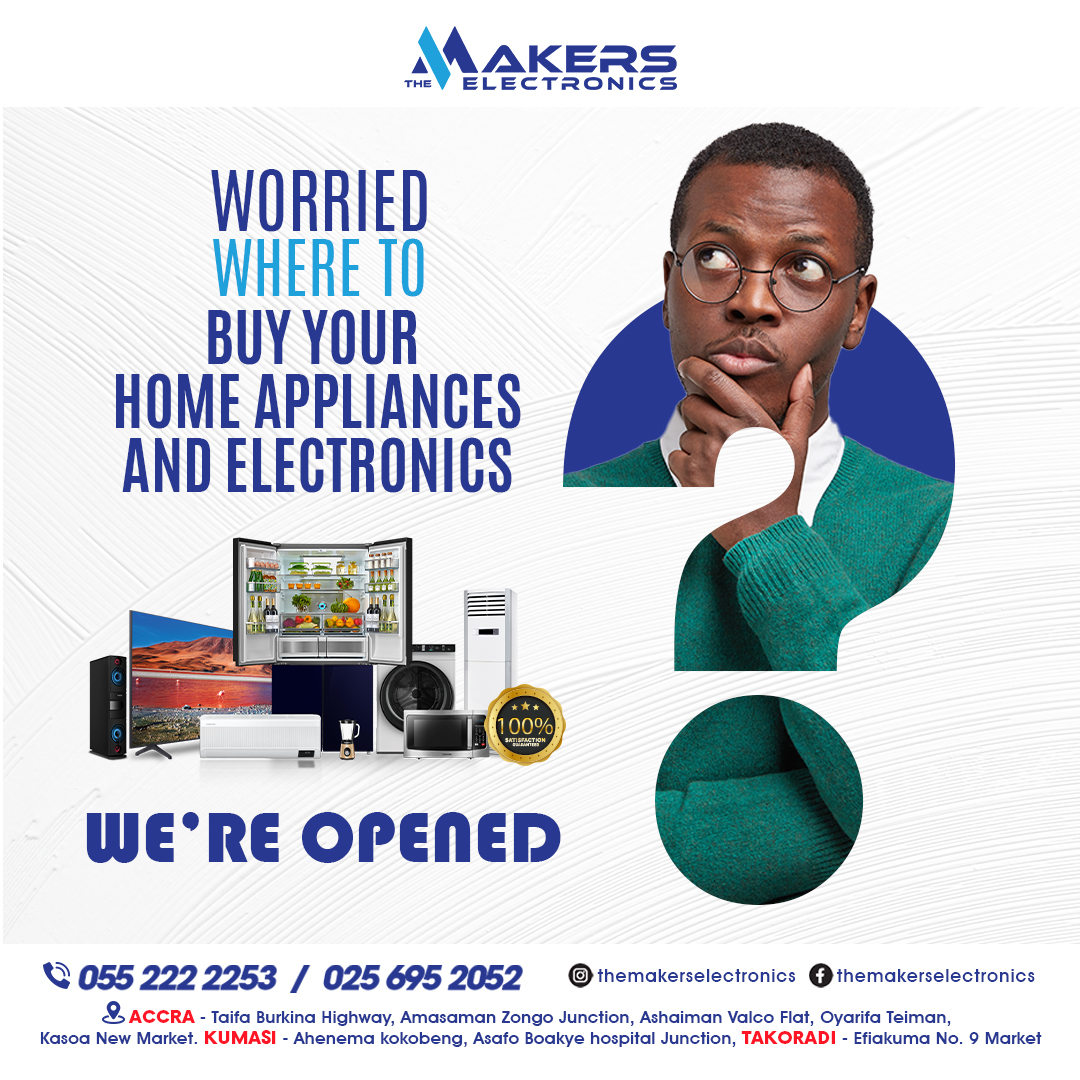 The Makers Electronics Company Limited (@themakersgh) on Twitter photo Looking for reliable and affordable electronics and appliances? Look no further than The Makers Electronics! We offer a wide range of products to suit your needs, from TVs and refrigerators to washing machines and air conditioners. 
#ghana #accra #kumasi #takoradi #electronics Looking for reliable and affordable electronics and appliances? Look no further than The Makers Electronics! We offer a wide range of products to suit your needs, from TVs and refrigerators to washing machines and air conditioners. 
#ghana #accra #kumasi #takoradi #electronics