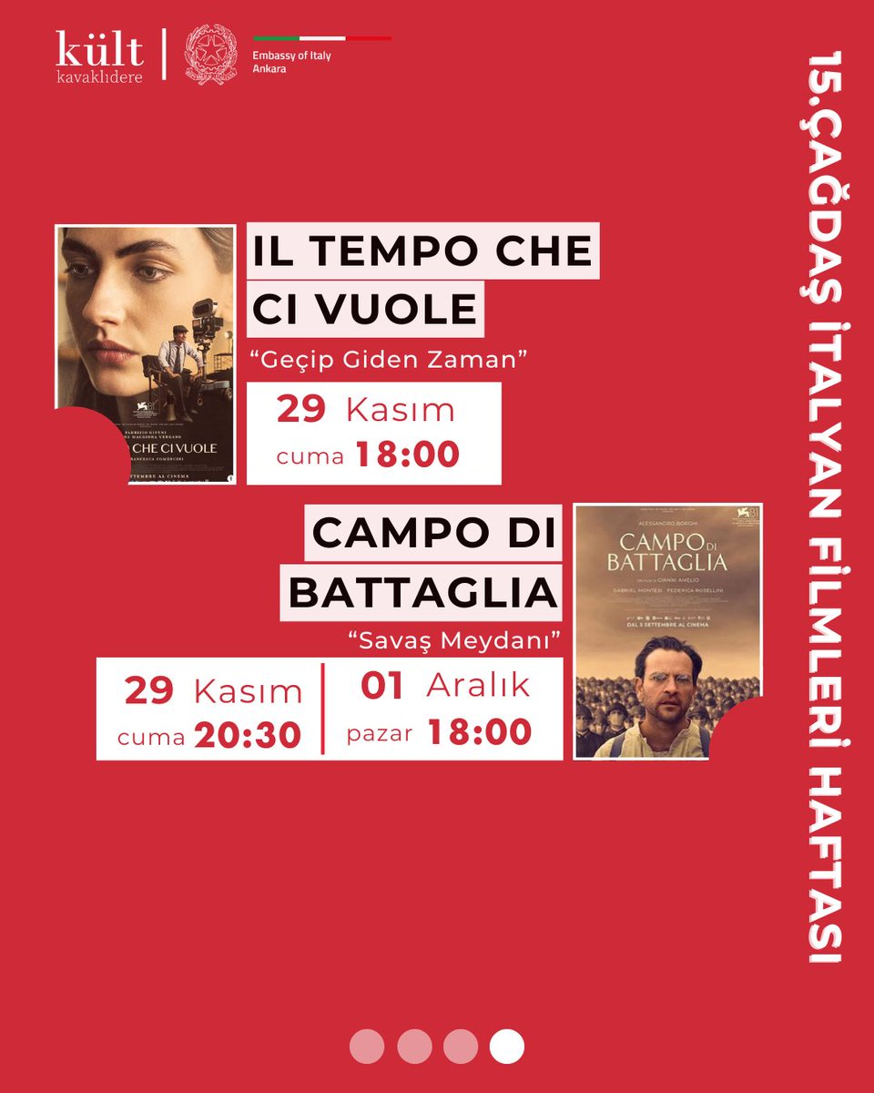 Kült Kavaklıdere (@kultkavaklidere) on Twitter photo Kült Kavaklıdere ve <a href="/ItalyinTurkiye/">Italy in Türkiye 🇹🇷</a> ortaklığı ile düzenlenen “15.Çağdaş İtalyan Filmleri Haftası” film gösterimleri 25 Kasım-1 Aralık tarihlerinde Kült Kavaklıdere’de!
*Biletler Biletinial’da ve Kült Gişe’de. Kült Kavaklıdere ve <a href="/ItalyinTurkiye/">Italy in Türkiye 🇹🇷</a> ortaklığı ile düzenlenen “15.Çağdaş İtalyan Filmleri Haftası” film gösterimleri 25 Kasım-1 Aralık tarihlerinde Kült Kavaklıdere’de!
*Biletler Biletinial’da ve Kült Gişe’de.