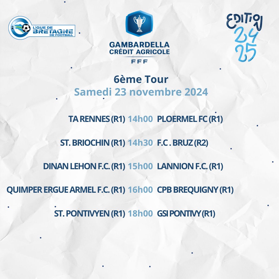 [GAMBARDELLA]
Le programme complet du dernier tour régional ce samedi ⤵

<a href="/tarennes/">TA Rennes 🐗</a> <a href="/cpbbreqfoot/">CPB Bréquigny Foot</a> <a href="/PloermelFC/">Ploërmel FC</a> <a href="/fcbruz/">FC BRUZ</a> <a href="/dinanlehonfc/">Dinan Léhon FC</a> <a href="/LannionFCoff/">Lannion FC</a> <a href="/ErgueArmel/">Quimper Ergué-Armel</a> <a href="/StadePontivyen/">Stade Pontivyen</a> <a href="/GSIPontivy/">GSI Pontivy</a> <a href="/StadeBriochin/">Stade Briochin</a>