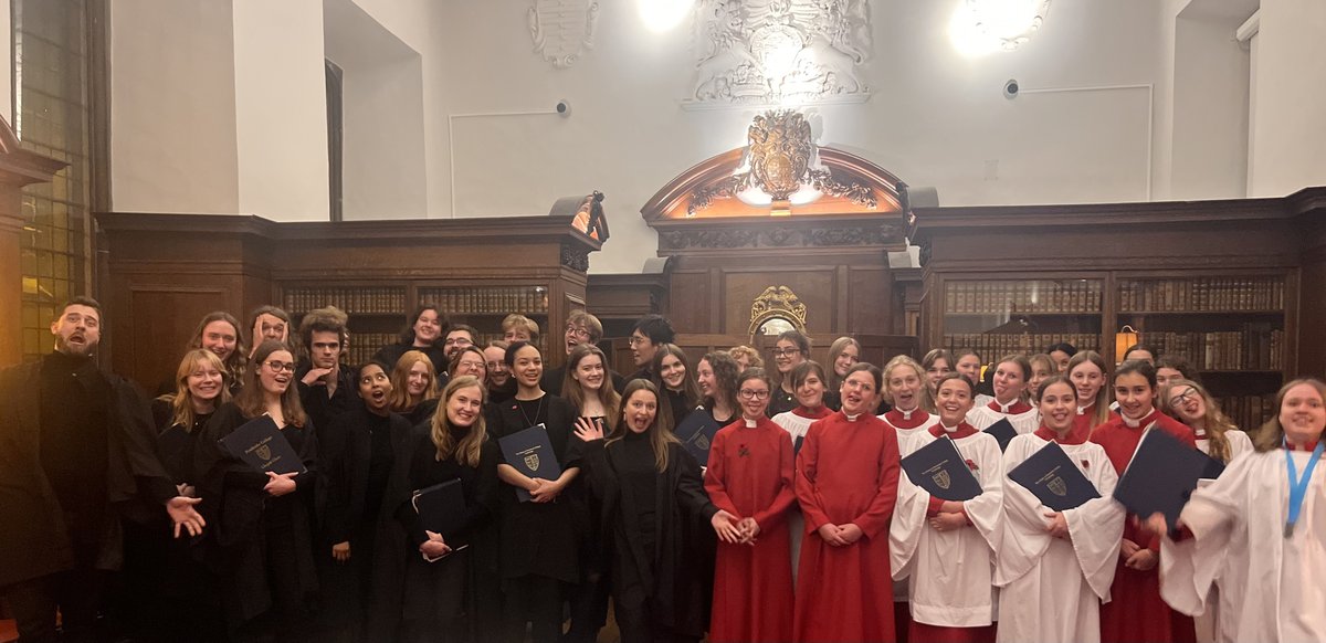 The combined choirs after our first joint service of the year. You can hear both choirs in action today! 
GC Evensong @ 6:15 - music by the girl choristers, Wayne Marshall &amp; Kerensa Briggs. 
CC Compline @ 9:30 - music by Anna Thorvaldsdottir &amp; Þorkell Sigurbjörnsson
All welcome!
