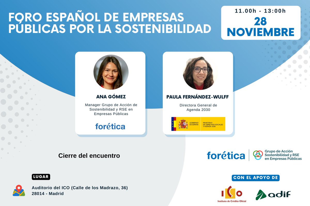 🏛️🌳 ¿Cómo impulsan las #EmpresasPúblicas soluciones innovadoras para la mitigación y adaptación al #CambioClimático?

🗣️ Lo veremos en el 'Foro Español de Empresas Públicas por la Sostenibilidad', organizado por @Foretica.

Te invitamos a conocer las iniciativas de alto impacto
