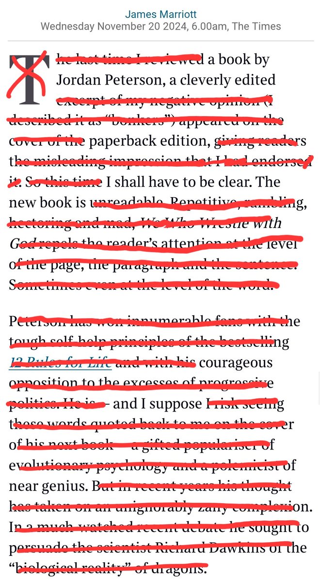 <a href="/j_amesmarriott/">James Marriott</a> "[A] book by Jordan Peterson, a cleverly edited...paperback edition... I shall have to be clear... the new book is... courageous... and I suppose...near genius."
